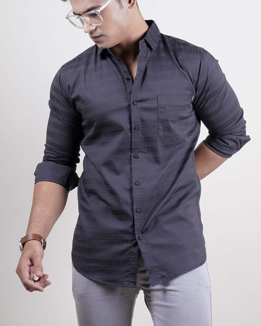 GREY COLOR LINING CASUAL SHIRT