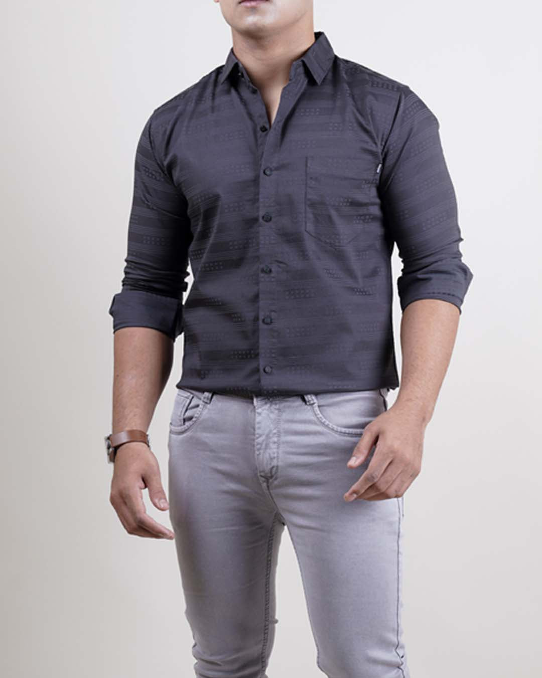 GREY COLOR LINING CASUAL SHIRT