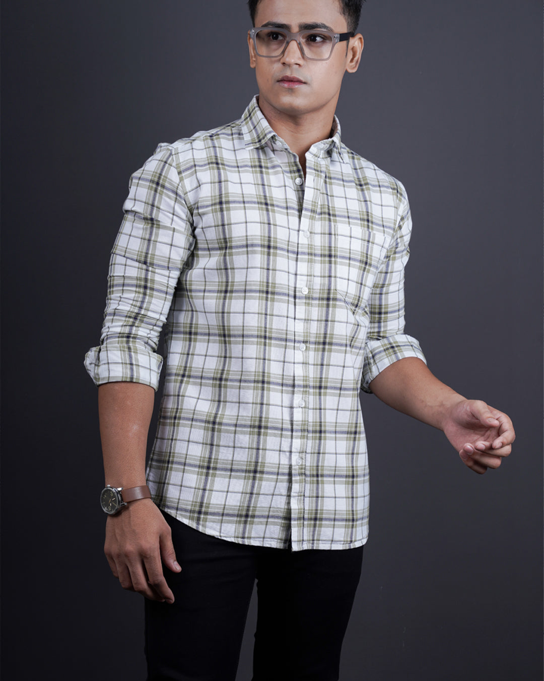 OLIVE COLOR CHECKS CASUAL SHIRT