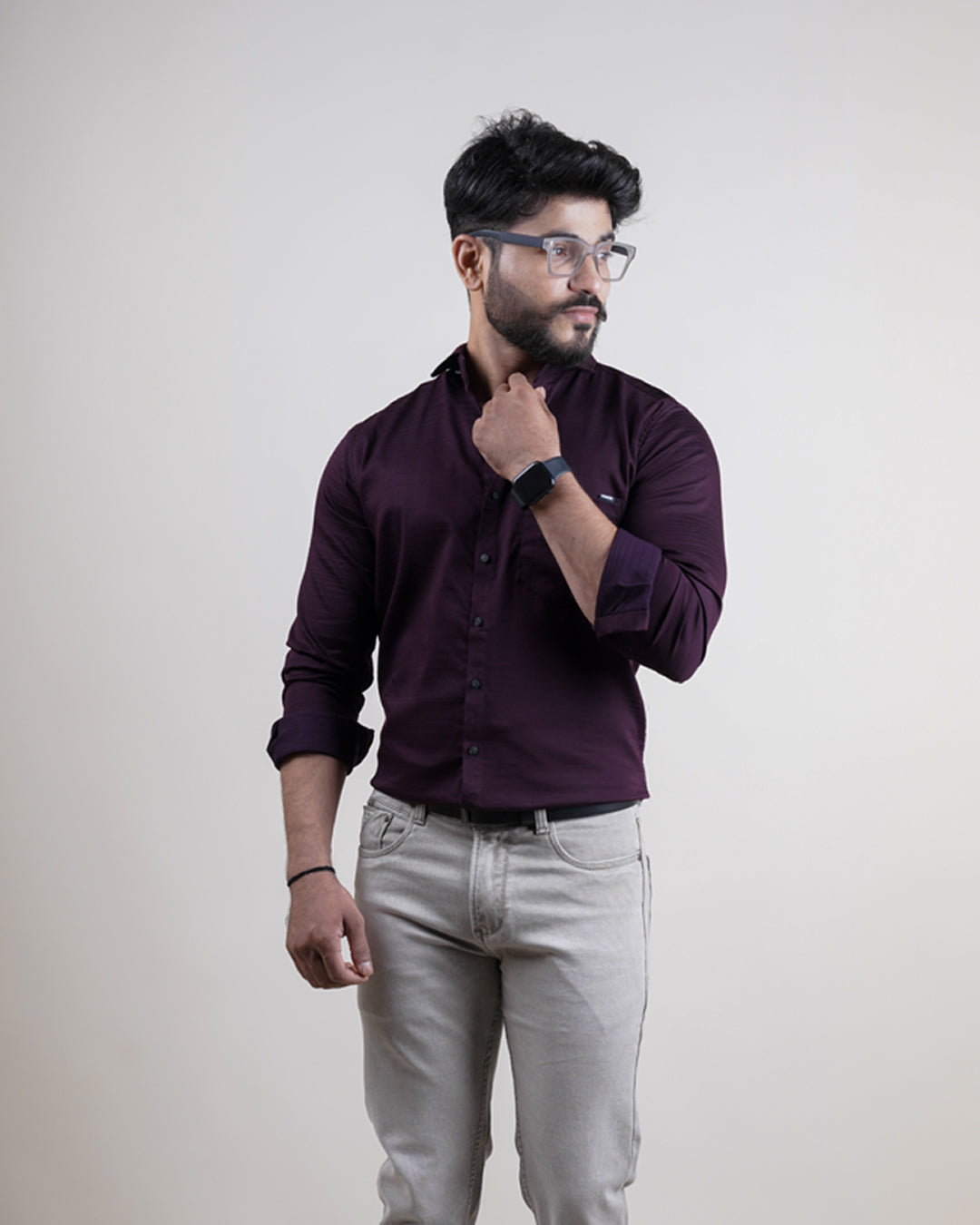 WINE COLOR LINING CASUAL SHIRT