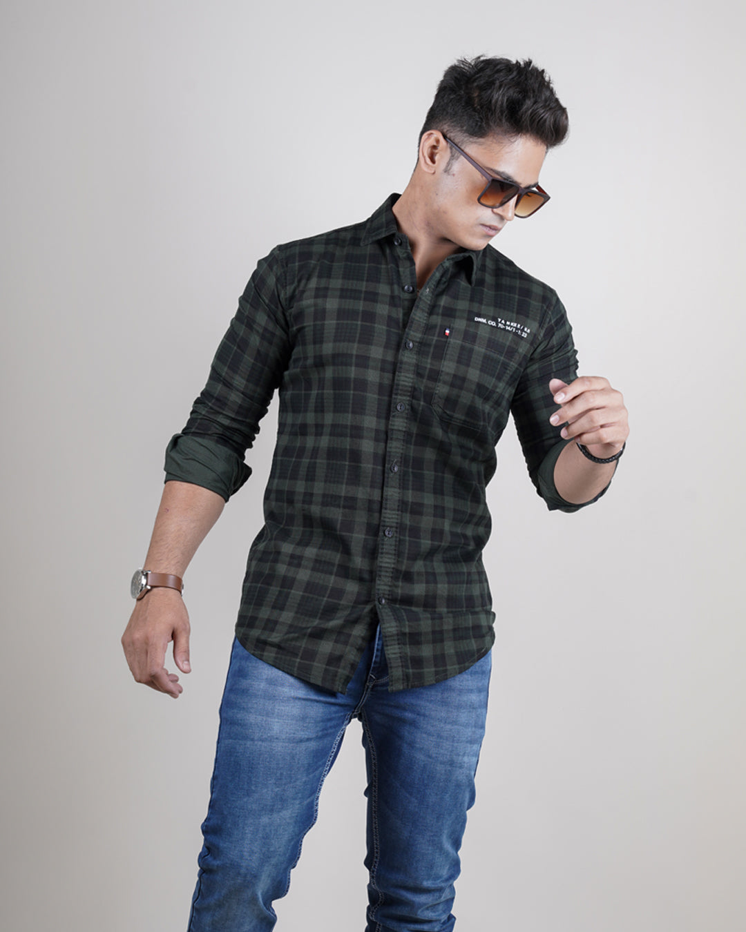 OLIVE COLOR CHECKS CASUAL SHIRT