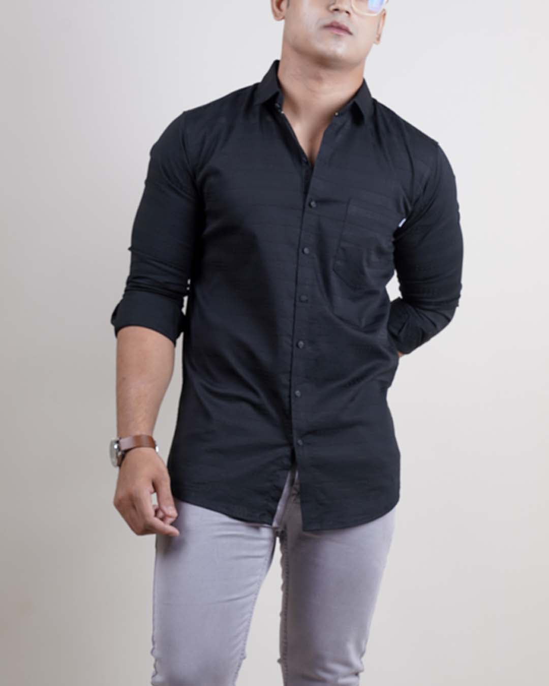 BLACK COLOR LINING CASUAL SHIRT