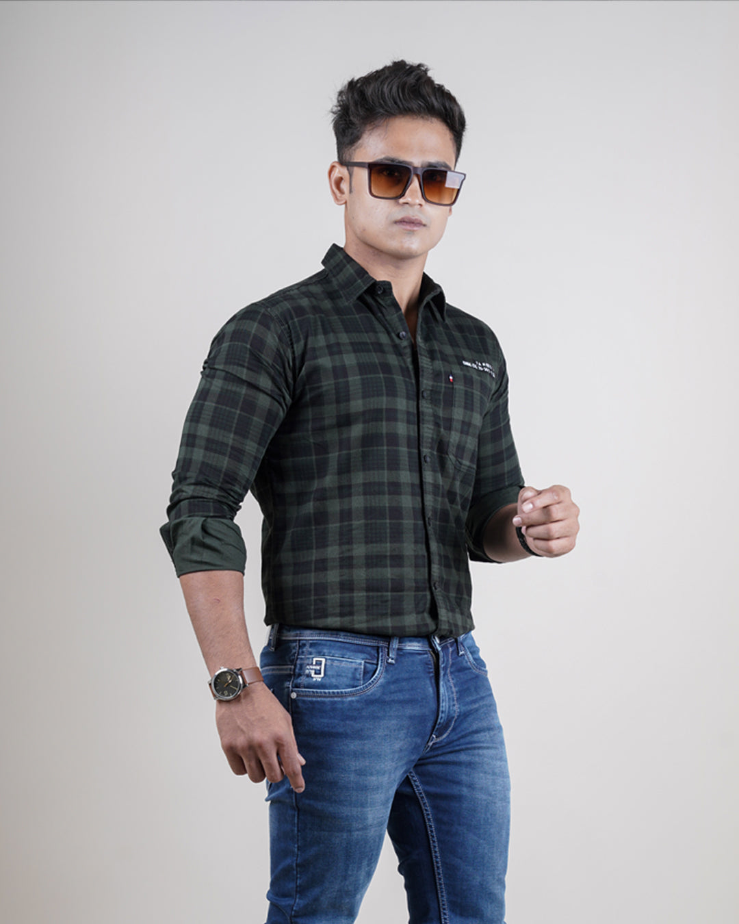 OLIVE COLOR CHECKS CASUAL SHIRT