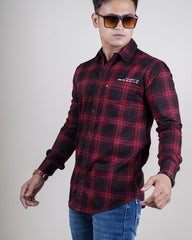 Maroon color color checks casual shirt shirt for casual wear.