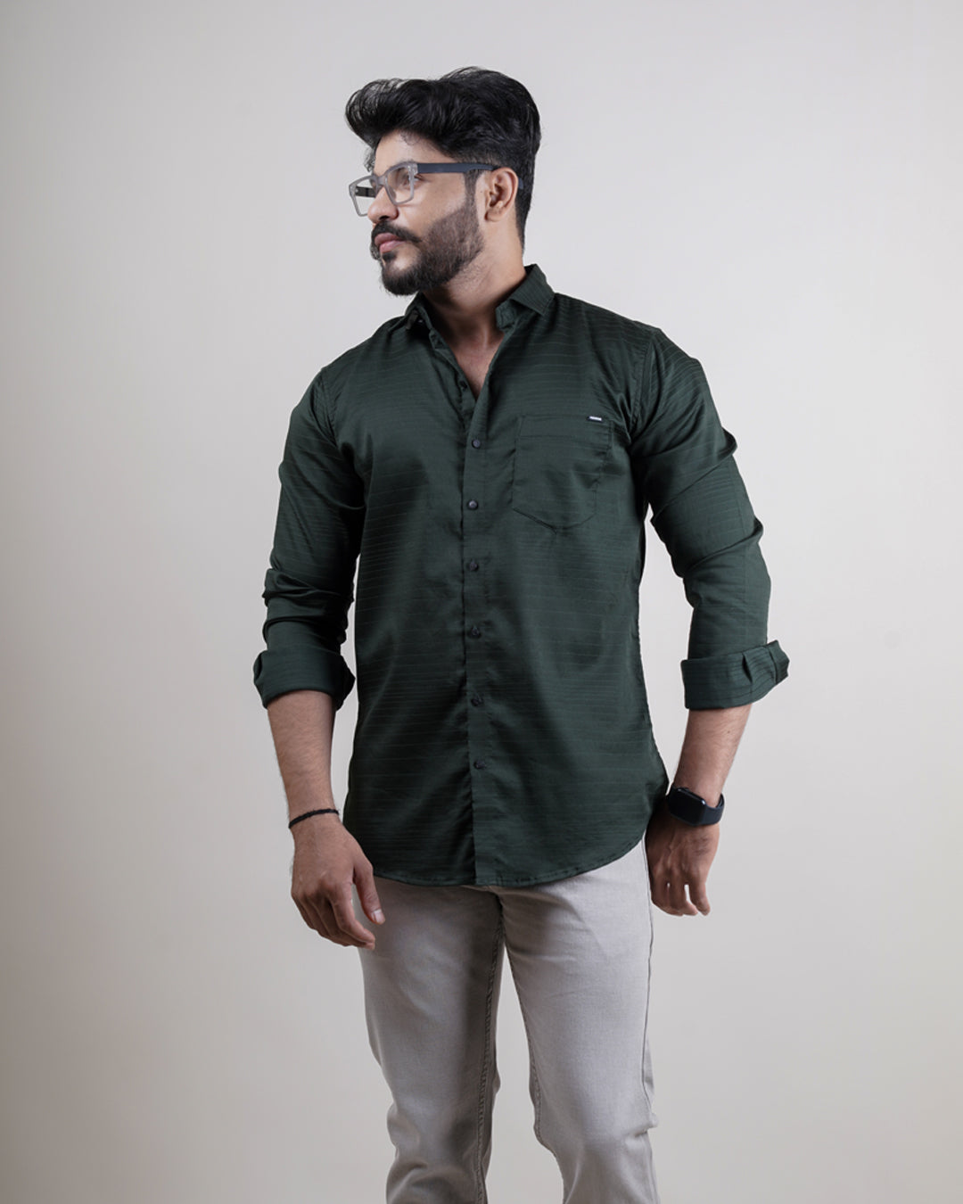 GREEN COLOR LINING CASUAL SHIRT