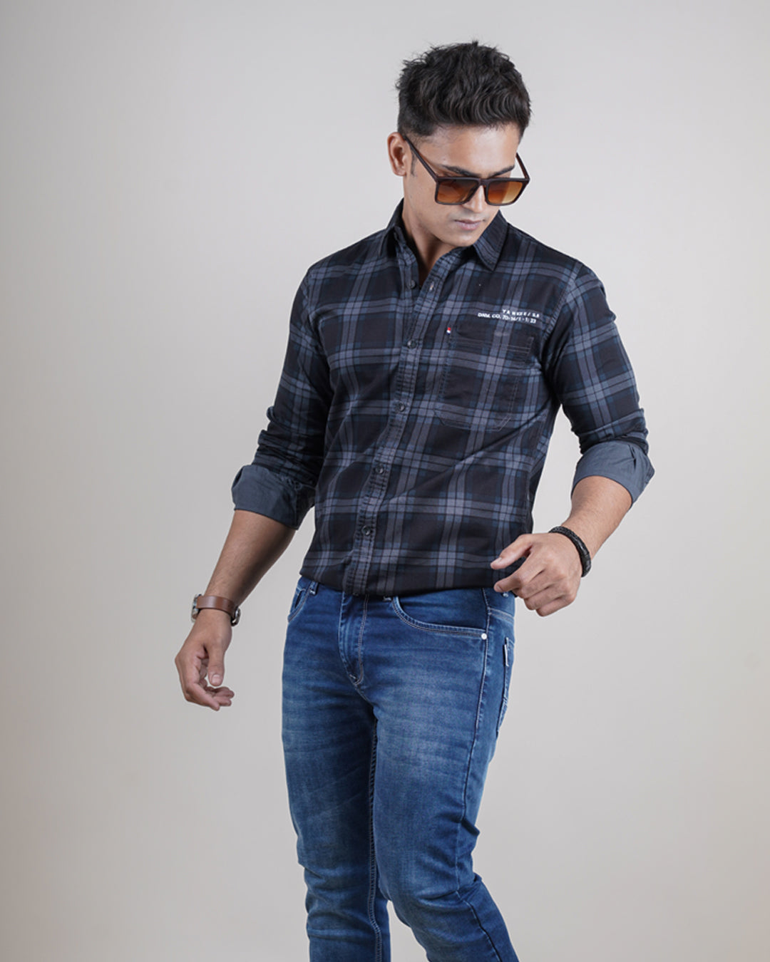 GREY COLOR CHECKS CASUAL SHIRT