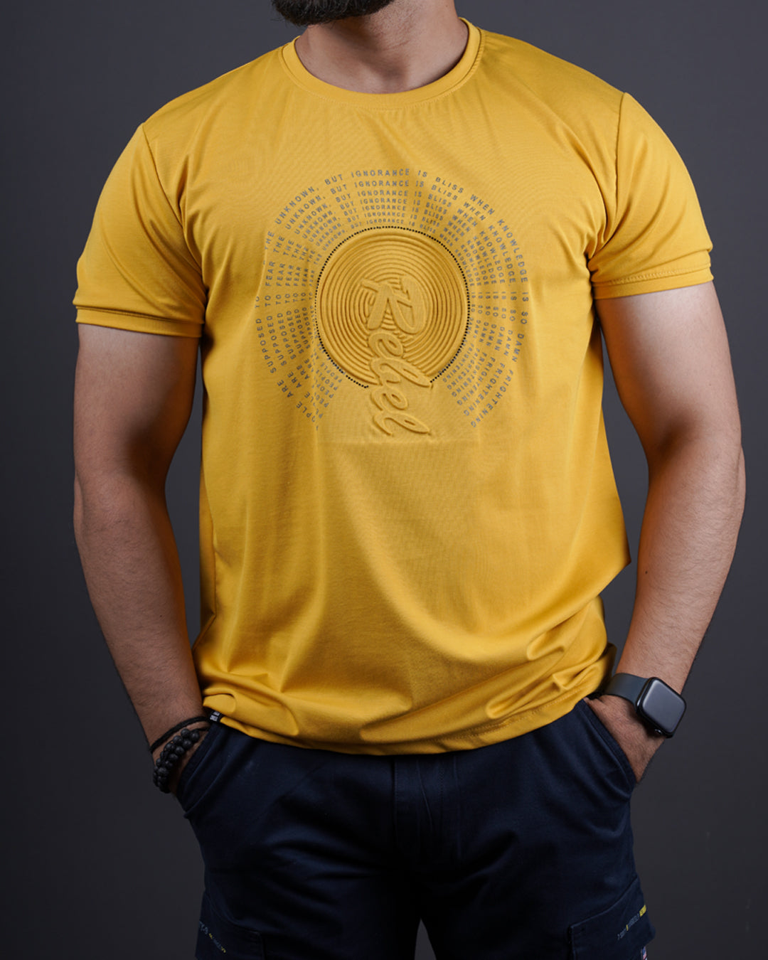 Mustard color round neck t-shirt for men