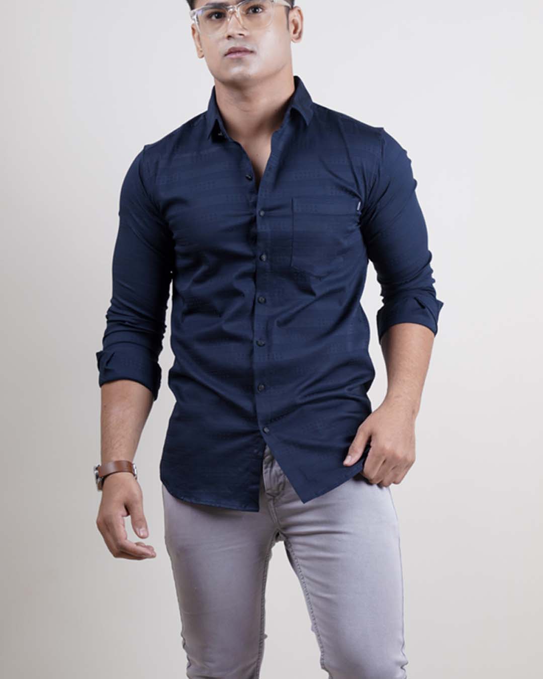 NAVY BLUE COLOR LINING CASUAL SHIRT