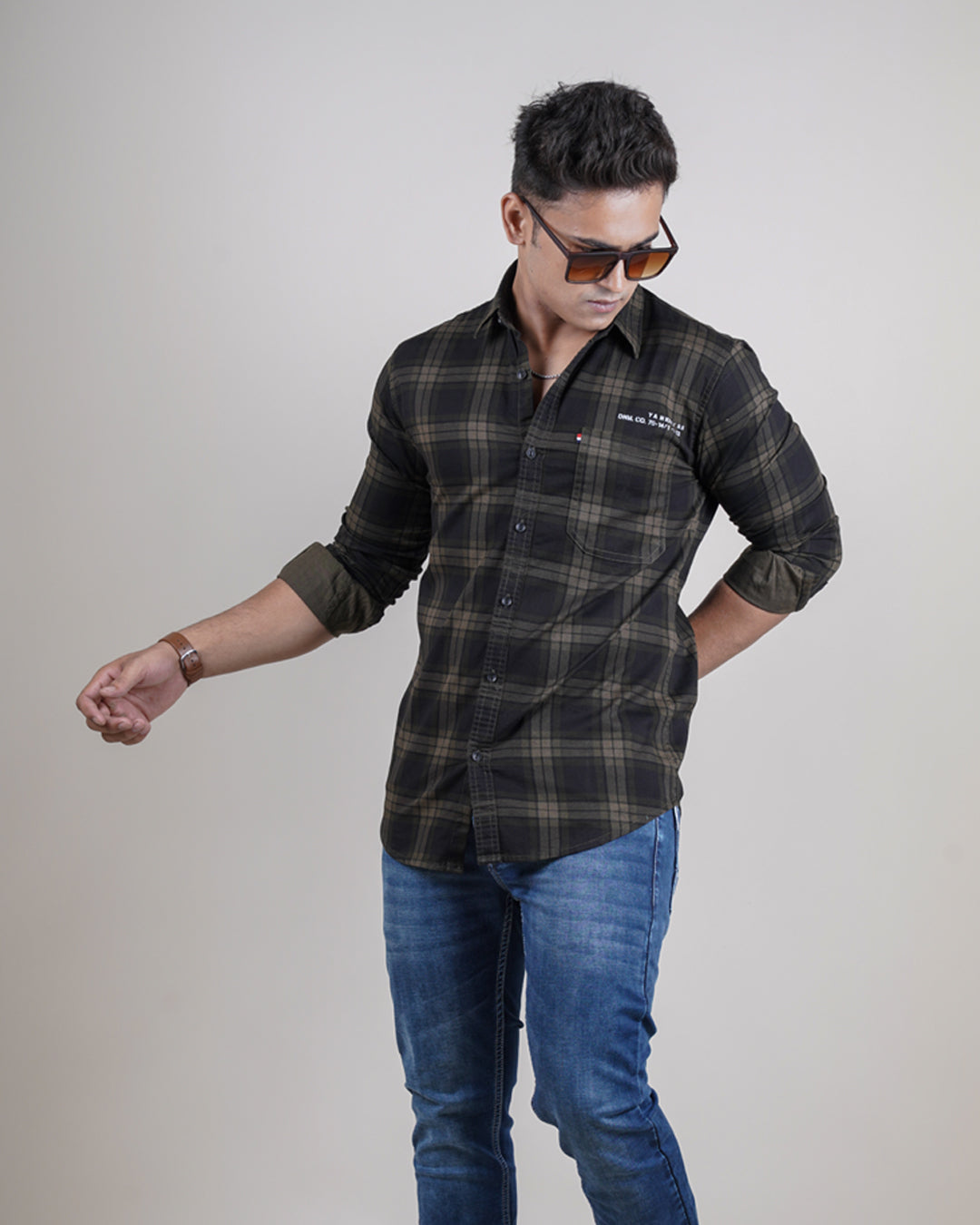 OLIVE COLOR CHECKS CASUAL SHIRT