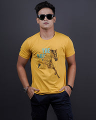 MUSTARD COLOR ROUND NECK MATTER T-SHIRT