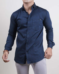 Navy color blue color printed lycra casual shirt shirt for casual wear.