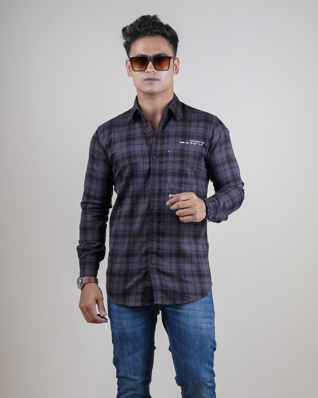 Grey color color checks casual shirt shirt for casual wear.