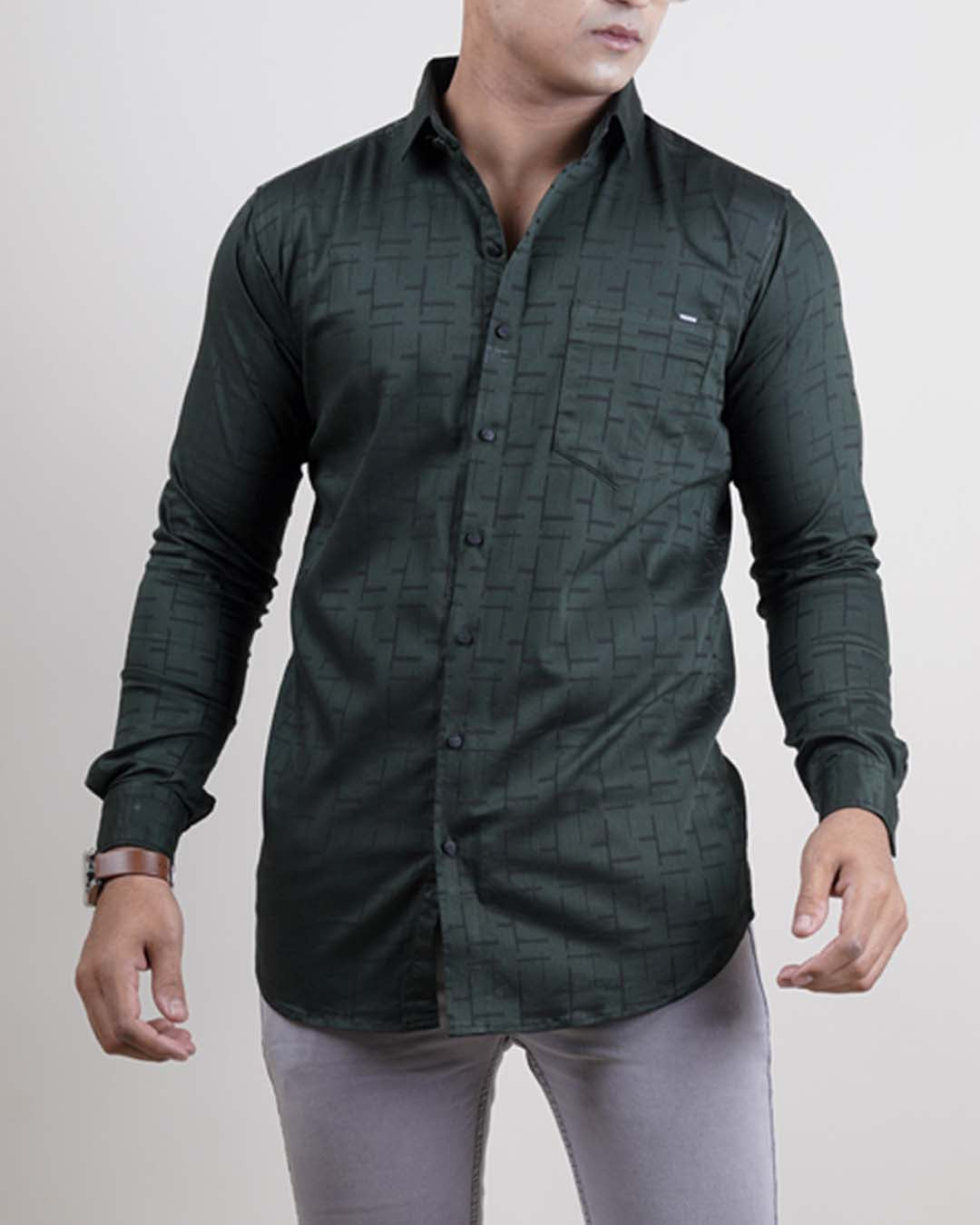 Green color color printed lycra casual shirt shirt for casual wear.