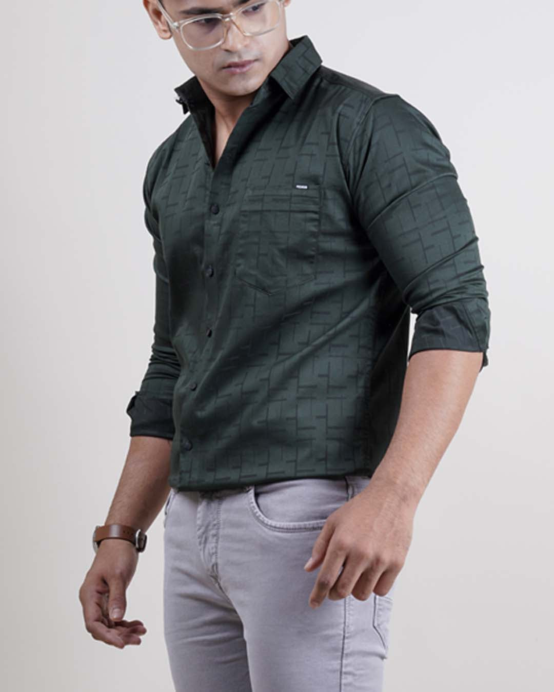 GREEN COLOR PRINTED LYCRA CASUAL SHIRT