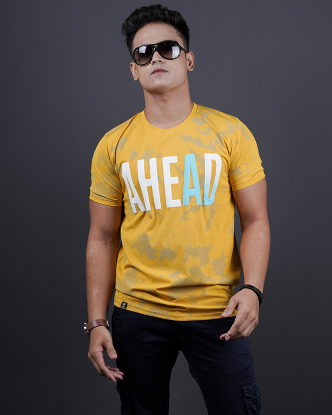 MUSTARD COLOR ROUND NECK MATTER T-SHIRT