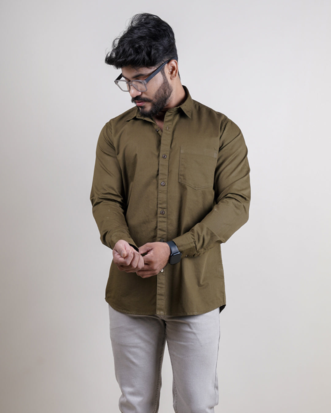 Olive color color plain casual shirt shirt for casual wear.