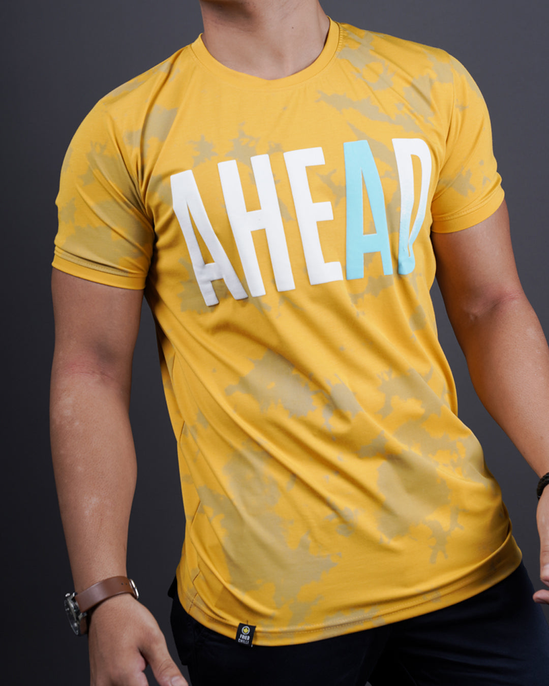 Mustard round neck matter t-shirt for men