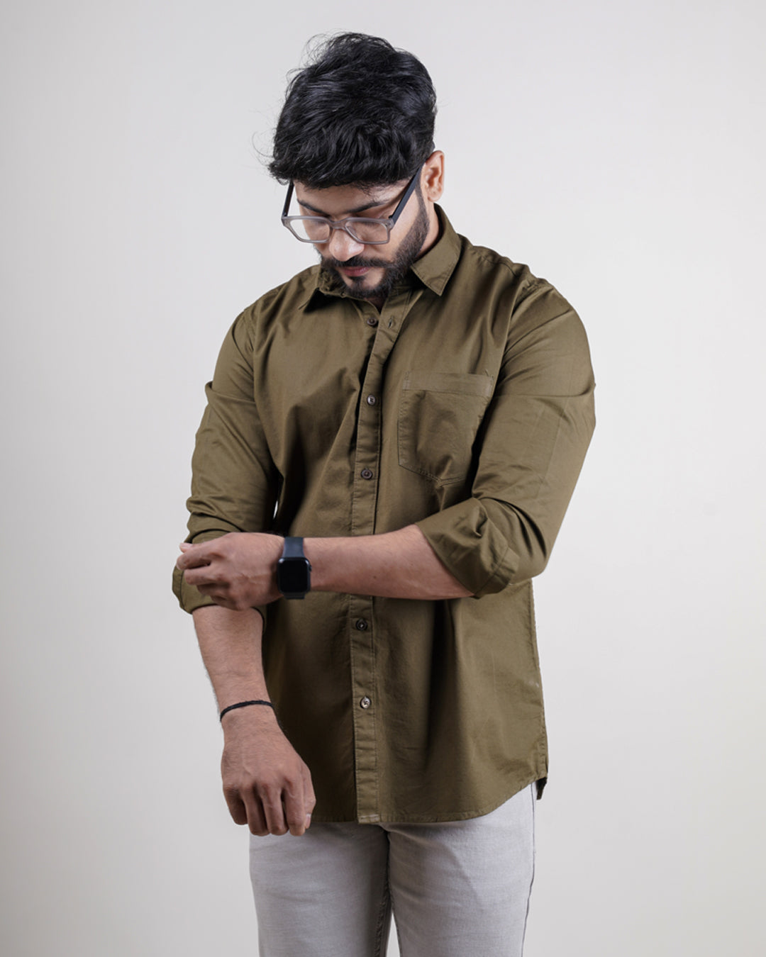 OLIVE COLOR PLAIN CASUAL SHIRT