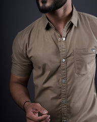 BEIGE COLOR PLAIN CASUAL SHIRT