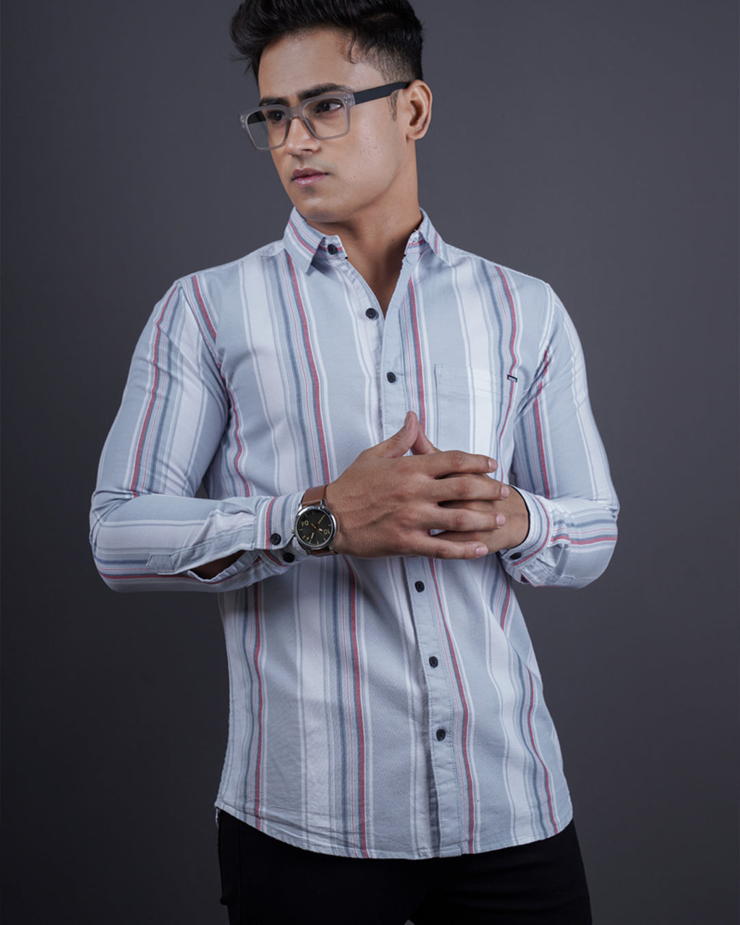 GREY COLOR LINING CASUAL SHIRT