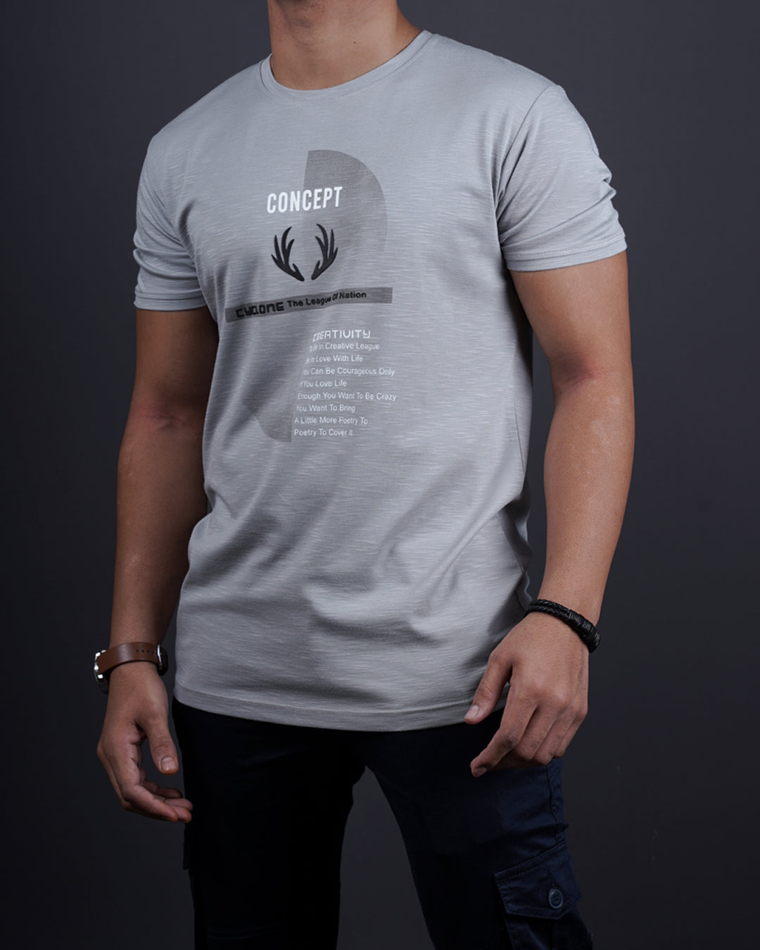 Grey color round neck matter t-shirt for men