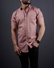 PEACH COLOR HALF SLEEVE PLAIN CASUAL SHIRT