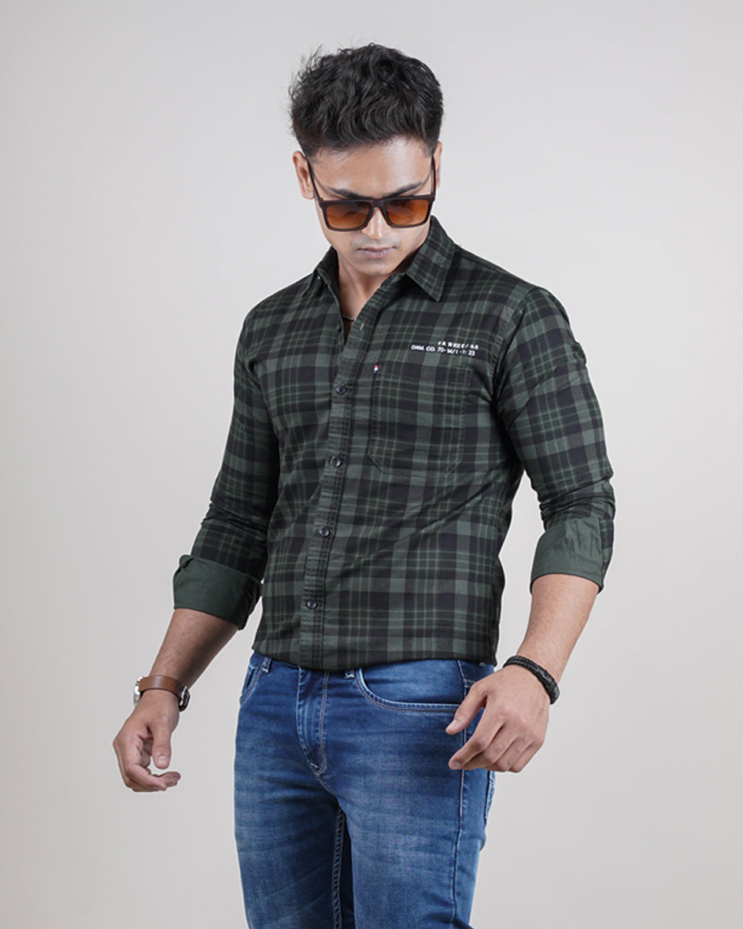 OLIVE COLOR CHECKS CASUAL SHIRT