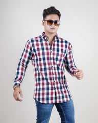 RED-WINE COLOR CHECKS CASUAL SHIRT