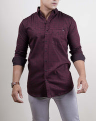 WINE COLOR PRINTED LYCRA CASUAL SHIRT