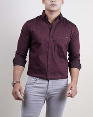 WINE COLOR PRINTED LYCRA CASUAL SHIRT