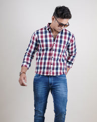 RED-WINE COLOR CHECKS CASUAL SHIRT