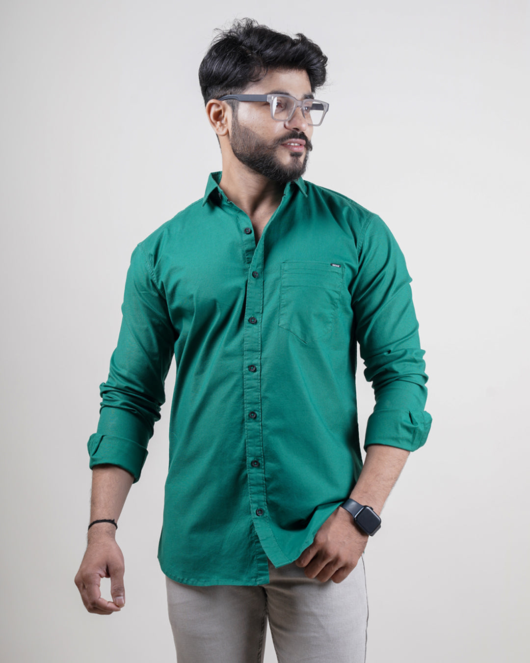 GREEN COLOR PLAIN CASUAL SHIRT