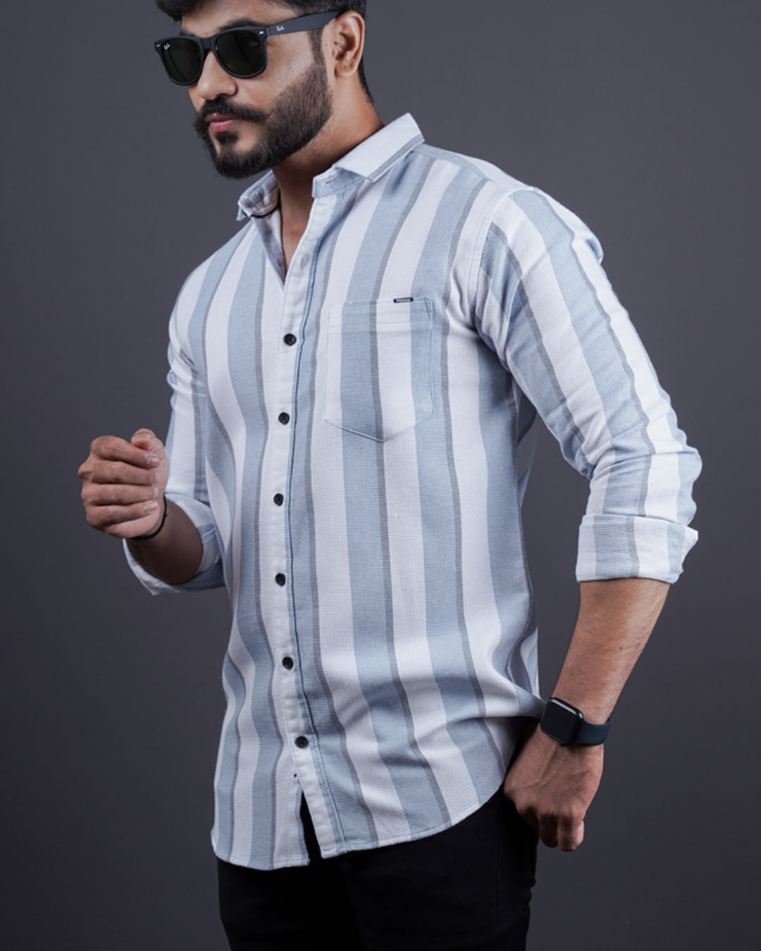 GREY COLOR LINING CASUAL SHIRT