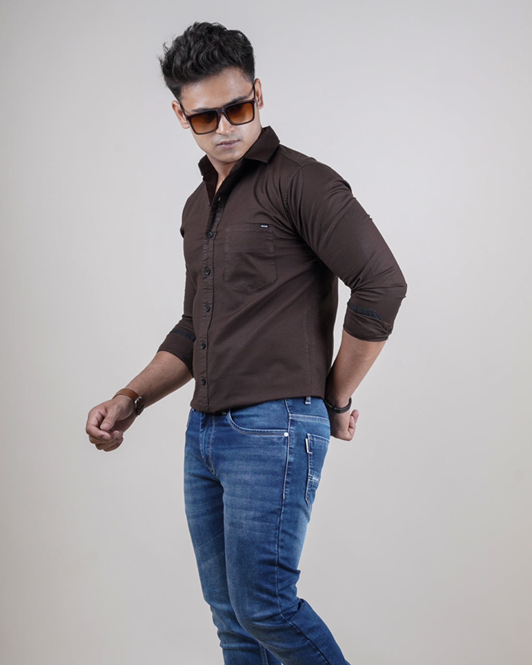 BROWN COLOR PLAIN CASUAL SHIRT