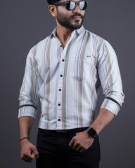 BEIGE-WHITE COLOR LINING CASUAL SHIRT