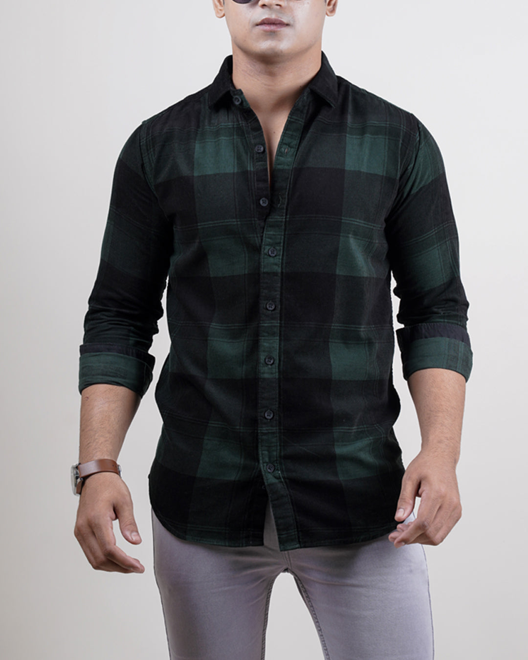 GREEN-BLACK COLOR CHECKS CASUAL SHIRT