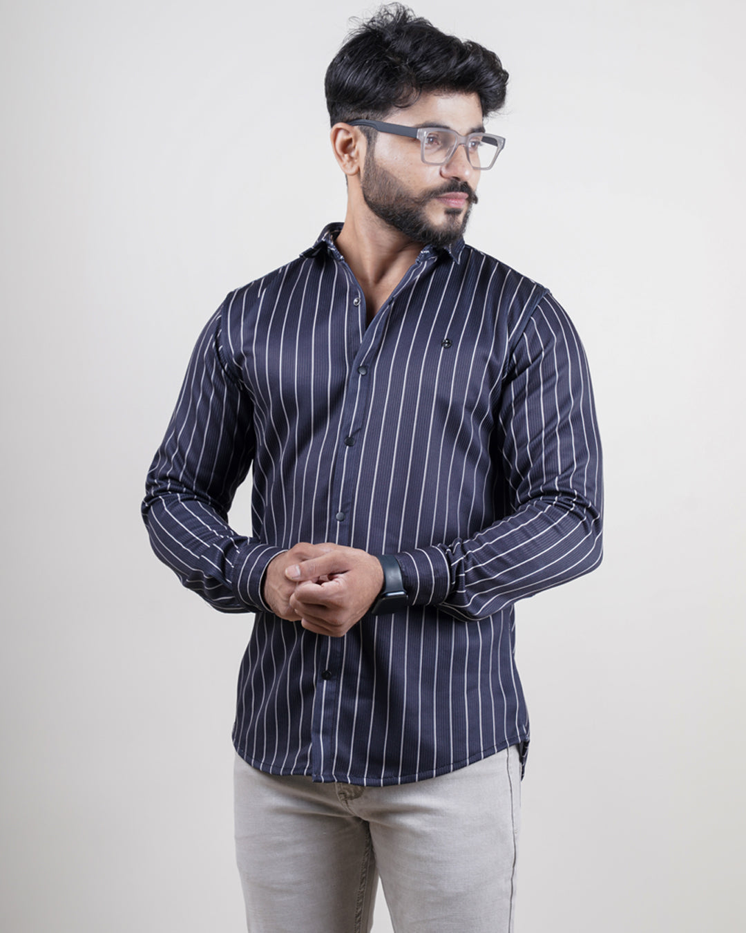 BLACK COLOR LINING CASUAL SHIRT