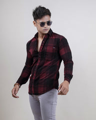 MAROON-BLACK COLOR CHECKS CASUAL SHIRT