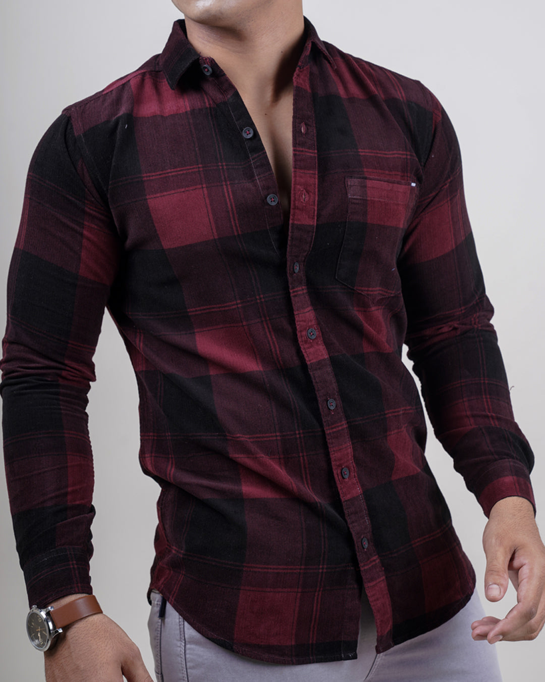 Maroon-black color color checks casual shirt shirt for casual wear.