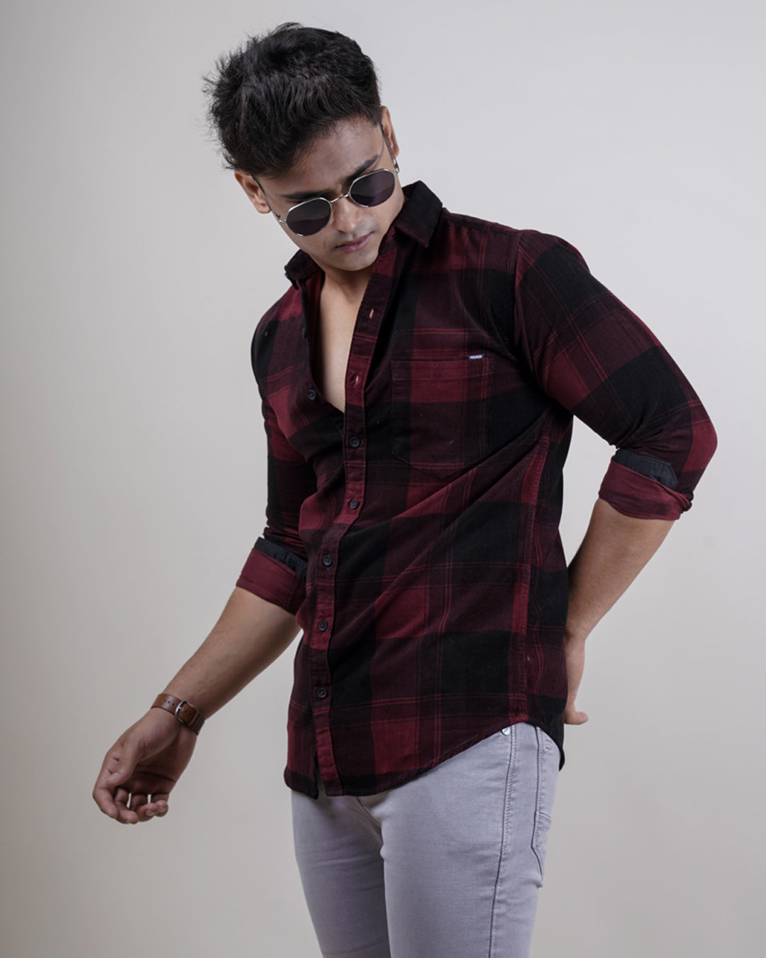 MAROON-BLACK COLOR CHECKS CASUAL SHIRT