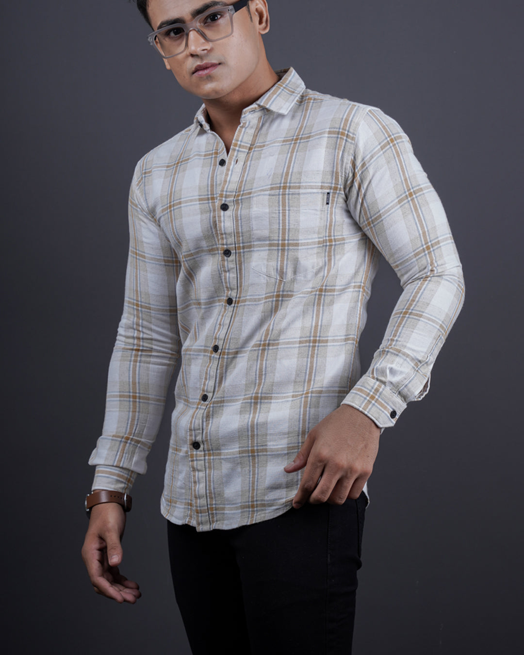 FAWN-WHITE COLOR CHECKS CASUAL SHIRT