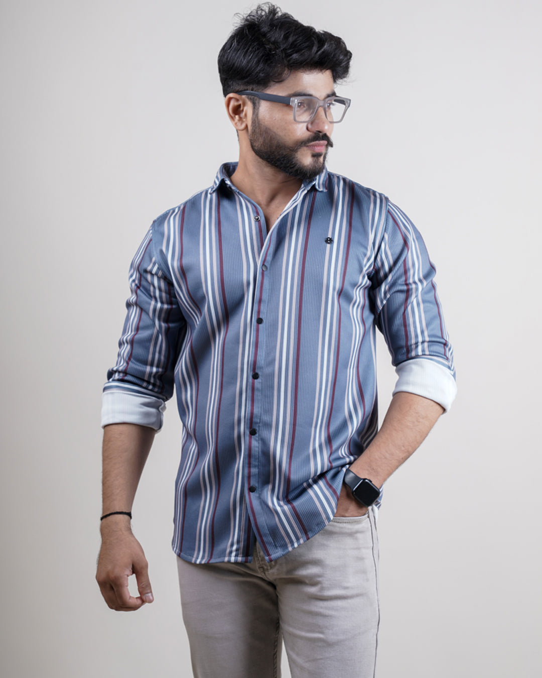 GREY COLOR LINING CASUAL SHIRT