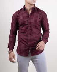 Maroon color color checks casual shirt shirt for casual wear.