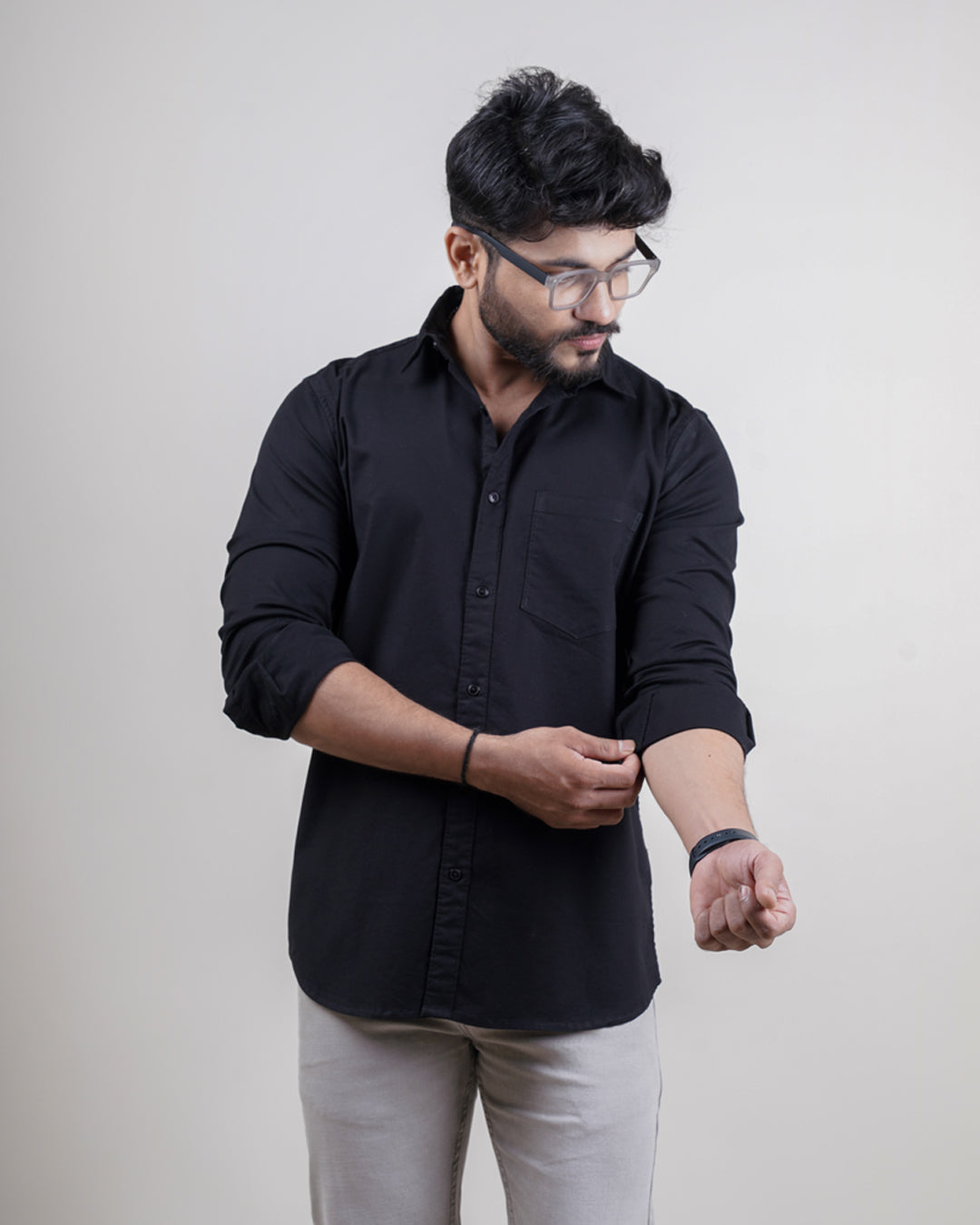 BLACK COLOR PLAIN CASUAL SHIRT