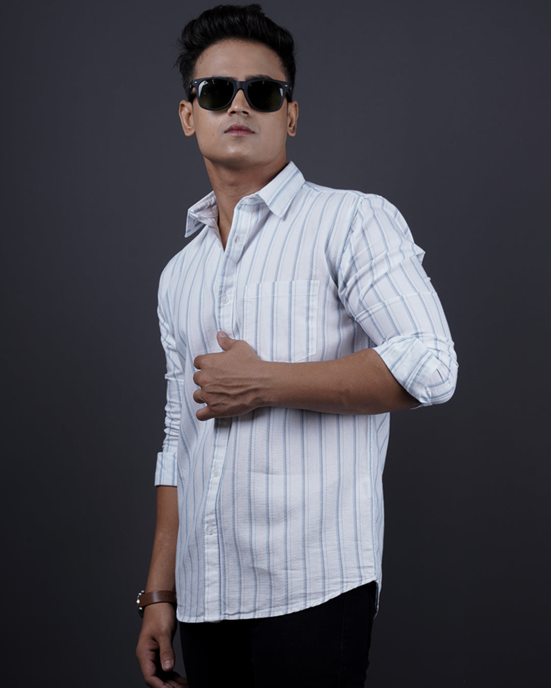 WHITE-BLUE COLOR LINING CASUAL SHIRT