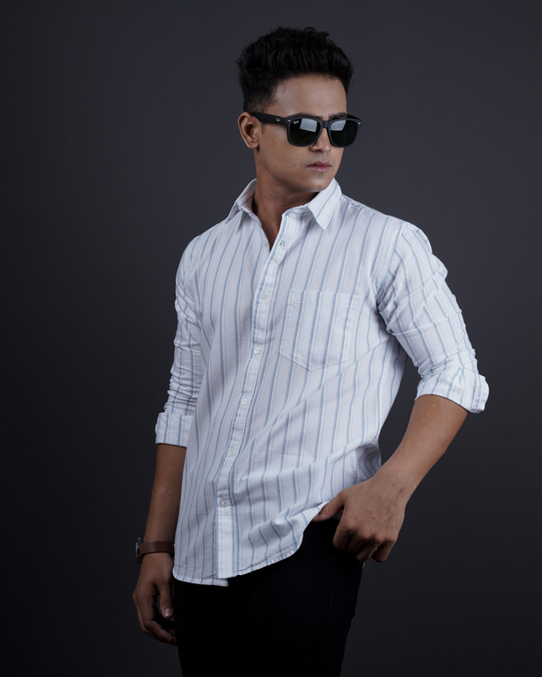 White-blue color color lining casual shirt shirt for casual wear.