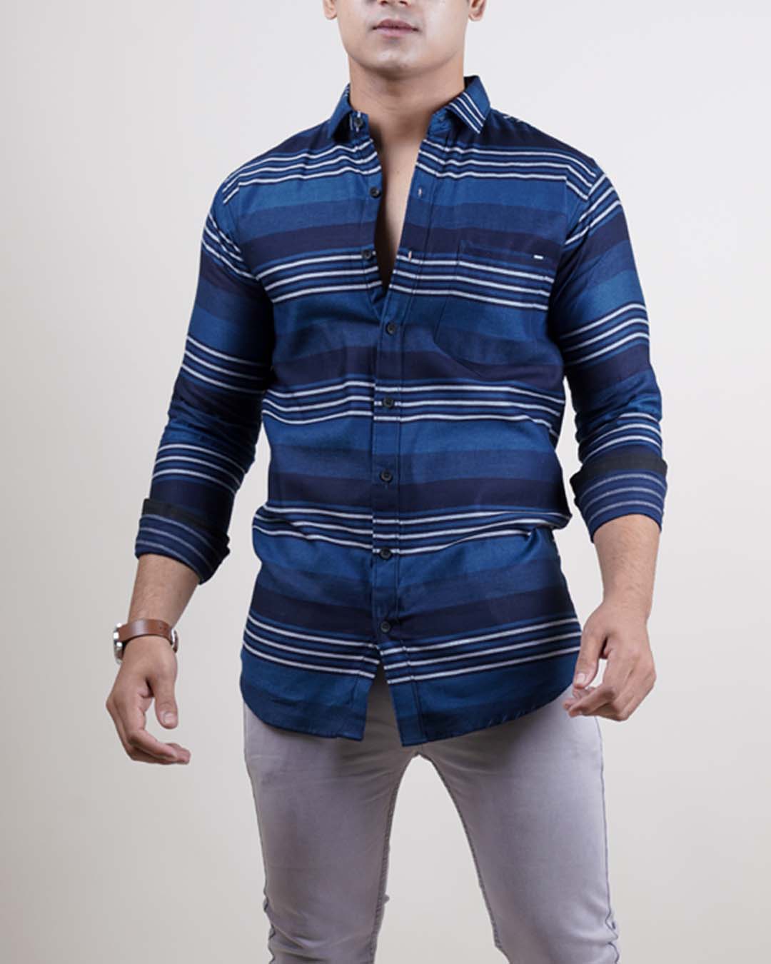 BLUE COLOR LINING CASUAL SHIRT