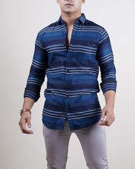 BLUE COLOR LINING CASUAL SHIRT