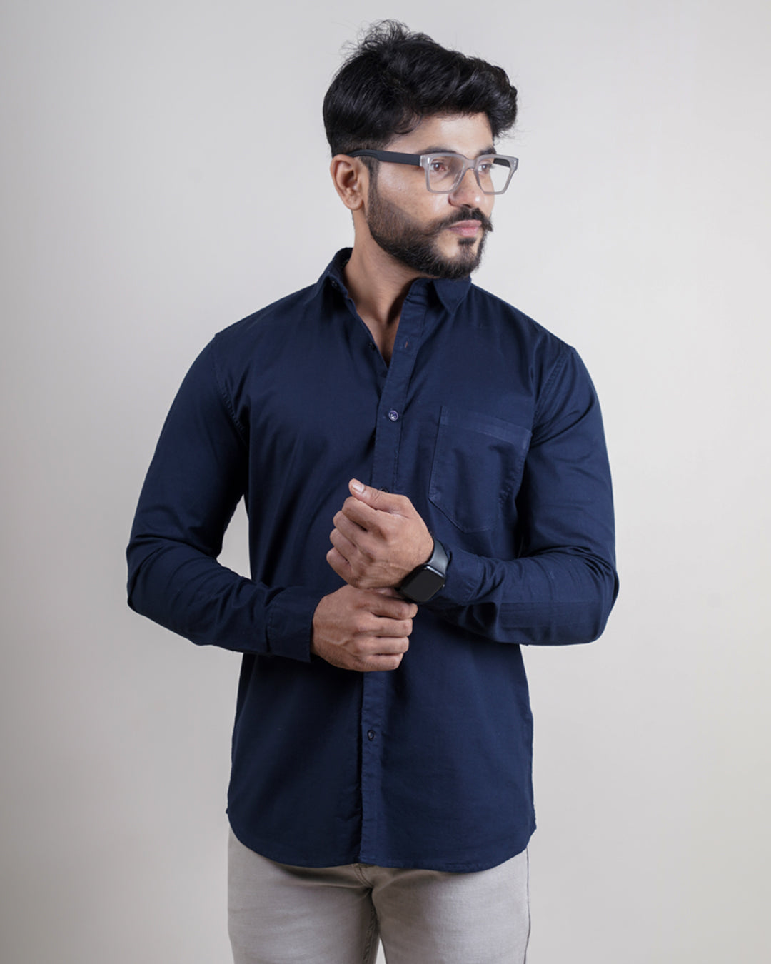 Navy color blue color plain casual shirt shirt for casual wear.