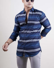 NAVY BLUE COLOR LINING CASUAL SHIRT